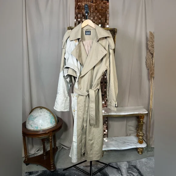 Feng Chen Wang Beige Double Layer Trench Coat Size M - Picture 2 of 10